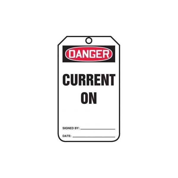 Accuform Safety Tags, DANGER CURRENT ON, 5.75in x 3.25in, RP-Plastic, 25PK MDT183PTP - main